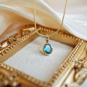 <b>Aquamarine</b> Pendant March Birthstone Pendant 925 Sterling Silver 14K Gold Plated Handmade Jewelry Gift For Women - Product Image 2