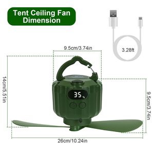 Ventilatore da Soffitto LED Portatile con Batteria USB da 5200mAh, Lanterna Sospesa per Tenda, 3 Velocità di Ventilazione, 3 Livelli di Luminosità, Accessorio da Campeggio - Product Image 6