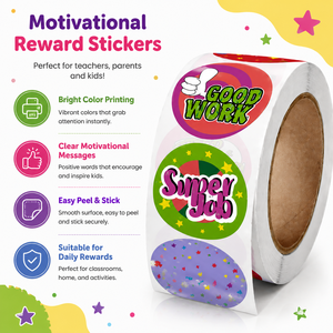 Pegatinas Redondas Personalizadas con Impresión UV para Niños, Etiquetas Motivacionales Coloridas de Buen Trabajo en Rollo para Maestros, Escuelas y Aulas - Product Image 2