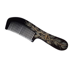 Handmade Buffalo Horn <b>Hair</b> <b>Comb</b> With Floral Carving Natural Craft Art Collectible Decorative Grooming Tool - Product Image 1