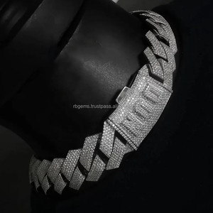 Bracelet jonc unisexe tendance en argent sterling 925, chaîne cubaine, style hip-hop, serti de diamants de laboratoire et de moissanite VVS, certifié IGI - Product Image 1