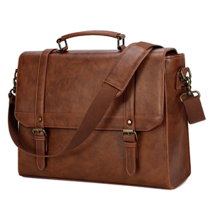 Sac pour ordinateur portable en cuir véritable élégant, imperméable, durable et moderne, nouveau design, 13, 14, 15 pouces, avec bandoulière - Product Image 1