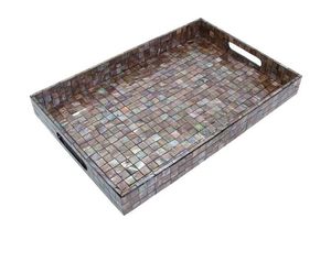Bandeja de servir contemporánea de nácar, hecha a mano, con incrustaciones decorativas, para un comedor y sala de estar elegantes. - Product Image 4