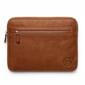 Housse pour ordinateur portable en cuir véritable classique avec fermeture à glissière, étui de protection pour ordinateurs portables - Product Image 1