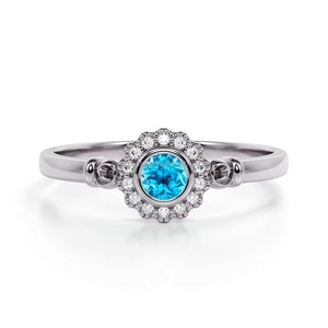 925 Sterling Silver Natural Aquamarine Round Shape <b>Ring</b> Vintage Style Bezel Set Halo Wedding <b>Ring</b> Perfect Jewelry Gift For Her - Product Image 3