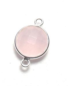 Connecteur en argent sterling 925 avec double passant, serti de zircon cubique (CZ) et de chalcédoine rose facettée, pour collier - Product Image 1