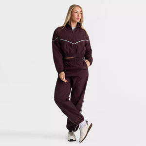 Burgundy Drawstring Solid <b>Wind</b> <b>Breaker</b> Women's Plus Size Tracksuit Set Summer Eco-Friendly Lightweight Sporty Jogger - Product Image 1