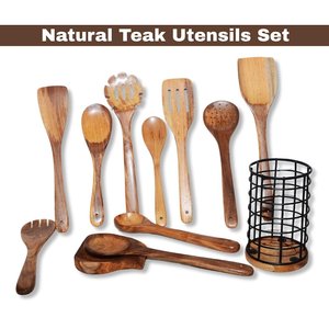 Juego de Utensilios de Cocina de Madera de Teca, 12 Piezas, Cucharas y Espátulas de Cocina Indias Ecológicas - Product Image 4