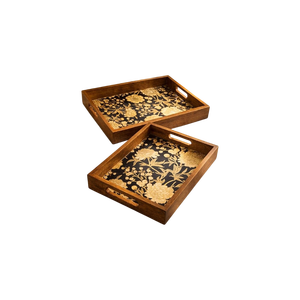 Luxury Handmade Square Wooden Serving Tray Geometric/Mosaic Pattern Natural Solid Wood Eco-Friendly Durable Coffee <b>Table</b> Plate - Product Image 1
