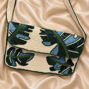 SOL MER Handmade Rectangular Embroidered Polyester Glass Beads Washable Handbag Swimming Pattern Textile Model - Product Image 1
