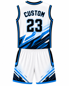 Warrior Performance Basketball Uniform Set with Dynamic <b>White</b> and Blue Design, Lightweight Fabric Ideal for Intense Training - Product Image 3