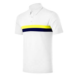 Men's Lime Green Short Sleeve <b>Polo</b> Shirt With Navy <b>White</b> Stripe Color Blocked Casual Regular Fit Knitted Fabric - Product Image 3
