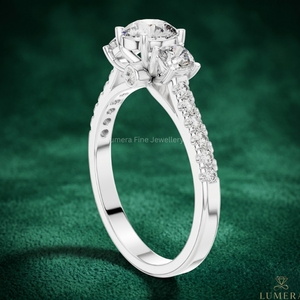 IGI Certified Lab Grown Diamond Three Stone <b>Cushion</b> Cut Engagement <b>Ring</b> Pavé Band 9K 10K 14K 18K Gold <b>Wedding</b> <b>Ring</b> for Women - Product Image 4