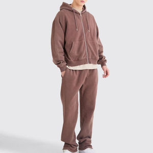Survêtement à capuche marron pour homme, fermeture à cordon, séchage rapide, léger, couleur unie, 100 % coton, coupe décontractée, pour l'automne, 2 en 1 - Product Image 1