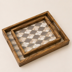 Plateau de service en bois de qualité supérieure avec art Pichwai Paon Royal, plateau décoratif en MDF émaillé pour table basse et maison - Product Image 1