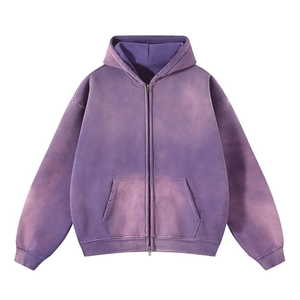 Sudadera con capucha y cremallera Winters High Street 100% algodón, forro polar, lavado ácido, teñido liso, bordado, oversize, efecto desgastado por el sol para hombre - Product Image 4