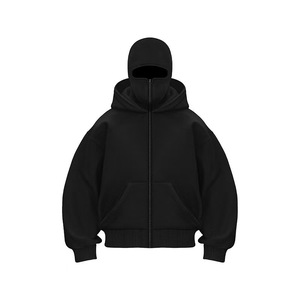 Factory Balaclava Hoodie Streetwear Half Zip up Double Layer Hoodies Custom logo Heavyweight High Quality Balaclava Zip Hoodie - Product Image 4