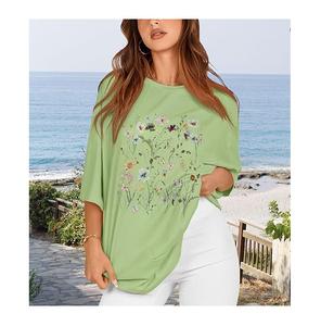 Best Selling Digital Printed Women's Casual 100% Cotton <b>Half</b> <b>Sleeve</b> <b>T</b>-<b>shirt</b> Plus Size Shoulder Slope Comfortable From Bangladesh - Product Image 2