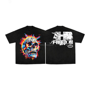 Camiseta de Hombre Personalizada de Lujo con Gráfico Extragrande, Doble Capa, Manga Larga, Cuello Alto con Pedrería, Lavado Ácido, Corte Holgado y Corto - Product Image 4