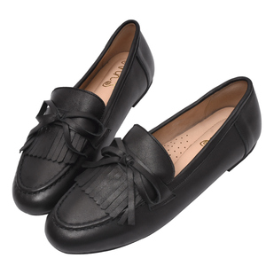 Mocassins à franges en cuir véritable Ann'S, chaussures plates en daim, à enfiler, noires, décontractées - Product Image 1