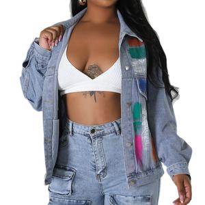 Chaqueta vaquera personalizada para mujer, estilo urbano, con diseño de pintura en tejido de punto, lista para verano/invierno, transpirable y de secado rápido. - Product Image 6