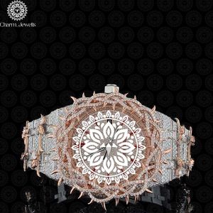 Montre de luxe Charm_Jewells en acier inoxydable glacé, boîtier 40 mm, cadran ajouré, analogique, mécanique, pour homme, bijou de mode, étanche 10 bars - Product Image 1