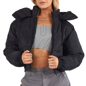 Women's Cropped <b>Quilted</b> Puffer Oversized Hood Fashion Layering Jacket Lightweight Statement Outerwear OEM private label - Product Image 4