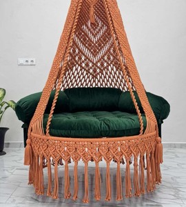 Handmade Macrame Hanging Chair, Boho <b>Swing</b> with Cushion - Product Image 1