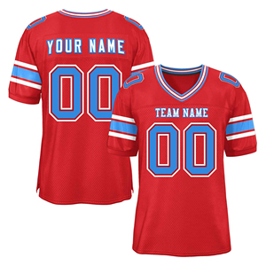 Maillot de football américain personnalisé en mesh rouge sublimé pour homme, col en V, manches courtes, respirant, anti-humidité, nom et numéro de l'équipe - Product Image 1
