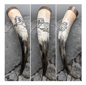 Cuernos de Buey Cortos de Súper Calidad de C.T Viking, Copa de Cuerno para Beber, Grabada y Pulida, Estilo Animal, Decoración del Hogar, Personalizada - Product Image 1