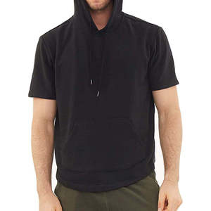 T-shirt surdimensionné personnalisé pour homme, 100 % coton épais, anti-plis, décontracté, sportif, à manches courtes, à capuche, col en V - Product Image 1