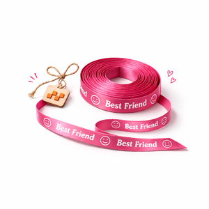 ริบบิ้นผ้าซาตินสีชมพูพิมพ์ลายเพื่อนซี้ ขนาด 10 มม. ผลิตจากโพลีเอสเตอร์ 100% ยี่ห้อเนลกามัล อินดัสทรีส์ ทนต่อการหดตัว เหมาะสำหรับตกแต่งและห่อของขวัญ - Product Image 6