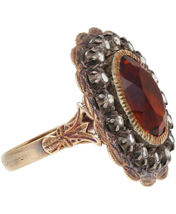 Anillo de Cóctel Vintage con Flor y Granate Ovalado, Diamantes Engastados en Pavé, Bañado en Bronce Antiguo, Joyería para Mujer - Product Image 4