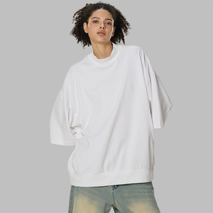 T-shirt à manches courtes surdimensionné pour homme, col rond, couleur unie, tricoté, coupe décontractée, blanc, gris, camel, noir, à prix raisonnables - Product Image 5