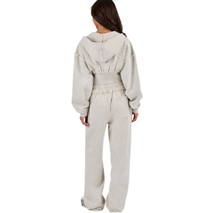Conjunto de chándal corto con capucha y cremallera completa para mujer, pantalones de pierna ancha con cintura con cordón, conjunto de dos piezas relajado, ropa casual de calle y descanso. - Product Image 2