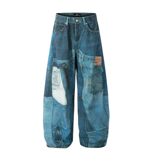 Jean ample pour homme, coupe large, avec patch imprimé, design tendance, en denim, pour printemps, été, automne, personnalisable avec logo - Product Image 1