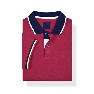 Chemise Homme Rouge à Manches Courtes 100% Coton Piqué Tricoté Respirant Couleur Unie Boutonnée Devant 200g - Product Image 3