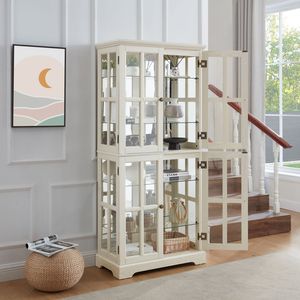 Vetrina Antica a Quattro Ante con Ripiani in Vetro Regolabili, Stile Vintage per Conservazione di Porcellane e Oggetti da Collezione - Product Image 4