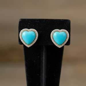 ต่างหูเงินแท้ 925 ชุบทอง 14K ประดับด้วยเทอร์ควอยซ์ธรรมชาติทรงหัวใจ ดีไซน์เรียบหรู เหมาะสำหรับเจ้าสาว เป็นของขวัญ - Product Image 3