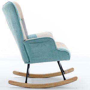 Fauteuil à bascule patchwork confortable de 36,6 pouces avec accoudoirs et pieds en bois massif pour salon - Product Image 5