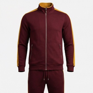 Survêtement pour homme de couleur marron, fermeture éclair intégrale, col montant, vêtements de sport décontractés avec poches latérales, mélange de polyester et de coton, vêtements d'automne - Product Image 1