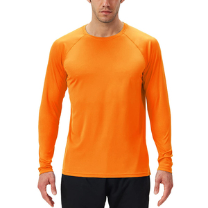 Men Orange Long Sleeve <b>Raglan</b> T-Shirt Regular Fit O-Neck Quick Dry Knitted 100% Polyester Casual Workout <b>Top</b> - Product Image 3