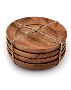 Wholesale Handmade Wooden <b>Coaster</b> <b>Set</b> 6mm Classic Eco-Friendly Custom Logo Home Commercial Use Table Protection Coffee Kaizen - Product Image 1