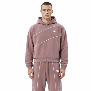 Sweat-shirt rose à capuche coupe ample, pantalon de survêtement décontracté avec passepoil, logo personnalisé, molleton de coton épais, sweats à capuche oversize, coordonné ODM - Product Image 2