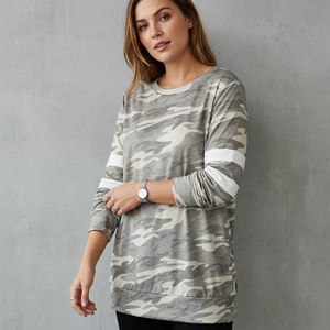 T-shirt à manches longues en coton biologique écologique gris camouflage pour femme, col rond, respirant, jersey sportif, séchage rapide, léger - Product Image 5