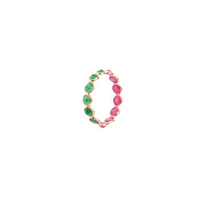 Bague florale alternée rubis naturel et émeraude en or jaune massif 18 carats, bague statement à pétales taillés en poire, pierres de naissance de mai et de juillet - Product Image 3