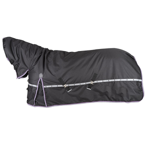 Couverture imperméable pour cheval à col montant, avec 3 sangles de fixation, grande rabat de queue, double fermeture frontale sur la poitrine et accessoires en acier inoxydable - Product Image 5