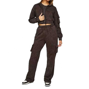 Conjunto de 2 Piezas de Ropa Urbana para Mujer, Estilo Invernal, Hombros Caídos, Transpirable, Pantalones para Otoño, Logotipo Personalizado, 100% Algodón Felpa - Product Image 1