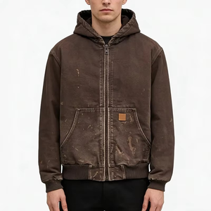 เสื้อฮู้ดซิปผู้ชาย คุณภาพสูง ผ้าฝ้าย 100% ทรงโอเวอร์ไซส์ สกรีนโลโก้ตามสั่ง เทคนิคการฟอกสีแบบแอซิดวอช สำหรับฤดูหนาว ราคาถูก - Product Image 1