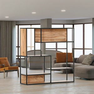 Étagères modernes écologiques et légères pour la maison, le bureau et le salon, en bois massif et structure en fer, solutions de rangement autoportantes - Product Image 2